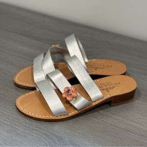 Preludio Silver Floral Women’s Strappy Slides (Size 7)